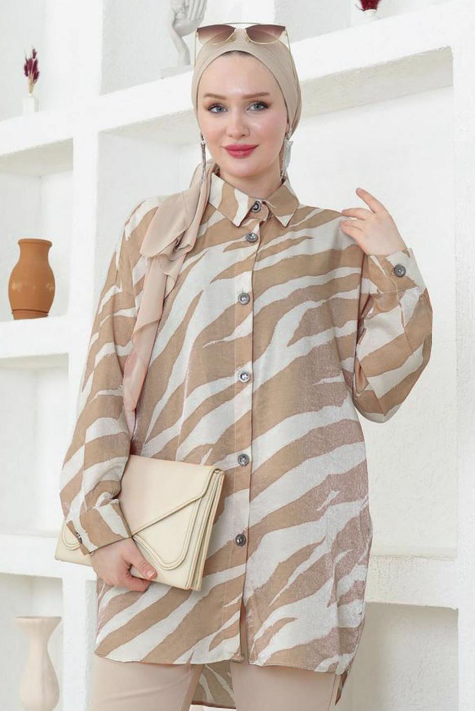 Tesettür giyim VİZON PAMUKLU TESETTÜR TUNİK T 4272