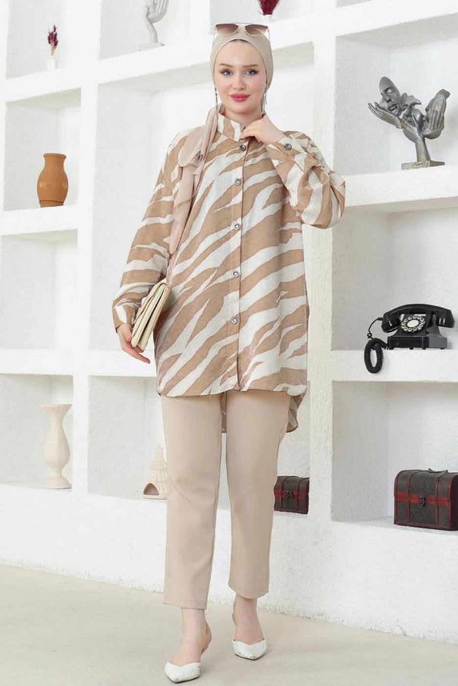 Tesettür giyim VİZON PAMUKLU TESETTÜR TUNİK T 4272