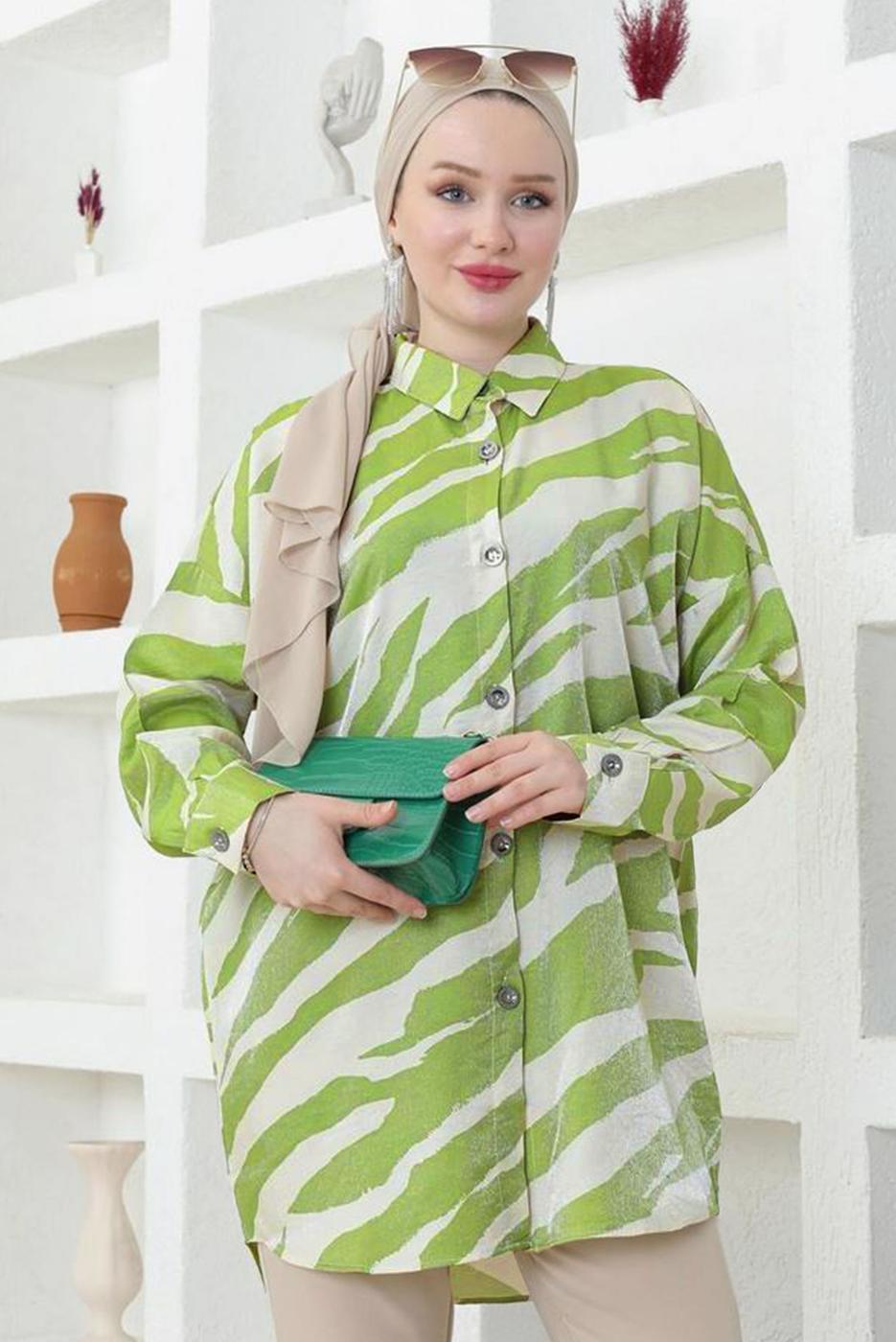 Tesettür giyim YEŞİL PAMUKLU TESETTÜR TUNİK T 4272