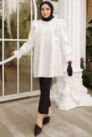 Tesettür giyim EKRU FIRFIR DETAYLI TUNİK T 4402