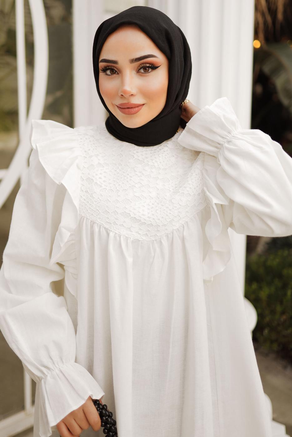 Tesettür giyim EKRU FIRFIR DETAYLI TUNİK T 4402