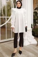 Tesettür giyim EKRU FIRFIR DETAYLI TUNİK T 4402