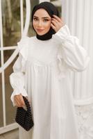 Tesettür giyim EKRU FIRFIR DETAYLI TUNİK T 4402