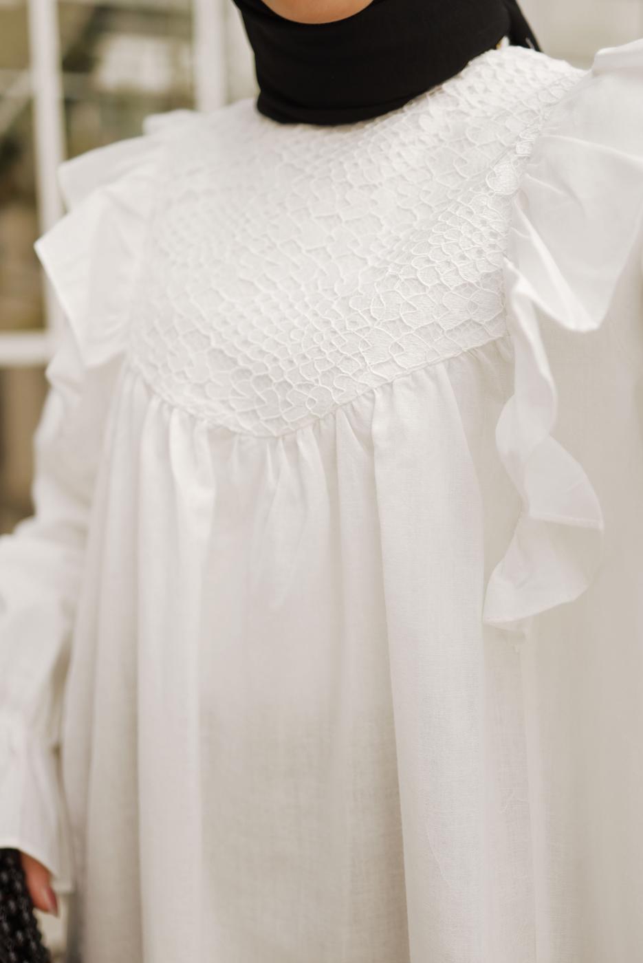 Tesettür giyim EKRU FIRFIR DETAYLI TUNİK T 4402