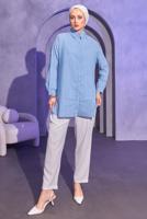 Tesettür giyim MAVİ ÇİZGİLİ GÖMLEK TUNİK T 4414