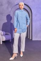 Tesettür giyim MAVİ ÇİZGİLİ GÖMLEK TUNİK T 4414