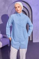 Tesettür giyim MAVİ ÇİZGİLİ GÖMLEK TUNİK T 4414