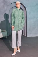 Tesettür giyim YEŞİL ÇİZGİLİ GÖMLEK TUNİK T 4414
