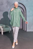 Tesettür giyim YEŞİL ÇİZGİLİ GÖMLEK TUNİK T 4414