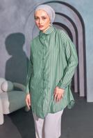 Tesettür giyim YEŞİL ÇİZGİLİ GÖMLEK TUNİK T 4414