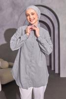 Tesettür giyim GRİ ÇİZGİLİ GÖMLEK TUNİK T 4414