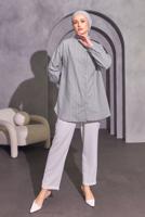 Tesettür giyim GRİ ÇİZGİLİ GÖMLEK TUNİK T 4414