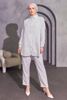 Tesettür giyim EKRU ÇİZGİLİ GÖMLEK TUNİK T 4414