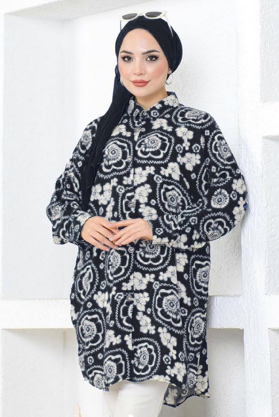 Tesettür giyim SİYAH PAMUKLU TESETTÜR TUNİK T 4622