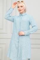 Tesettür giyim MAVİ PAMUKLU UZUN TESETTÜR TUNİK T 4659