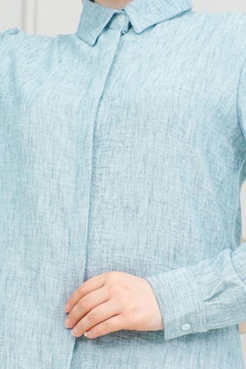 Tesettür giyim MAVİ PAMUKLU UZUN TESETTÜR TUNİK T 4659