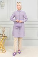 Tesettür giyim MOR PAMUKLU UZUN TESETTÜR TUNİK T 4659