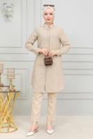 Tesettür giyim VİZON PAMUKLU UZUN TESETTÜR TUNİK T 4659