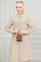 Tesettür giyim VİZON PAMUKLU UZUN TESETTÜR TUNİK T 4659