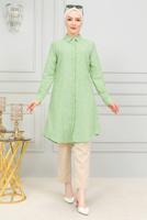 Tesettür giyim YEŞİL PAMUKLU UZUN TESETTÜR TUNİK T 4659