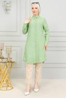 Tesettür giyim YEŞİL PAMUKLU UZUN TESETTÜR TUNİK T 4659