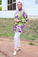 Tesettür giyim YEŞİL DESENLİ PAMUKLU TUNİK T 4731