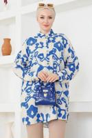 Tesettür giyim MAVİ DESENLİ PAMUKLU TUNİK T 4831