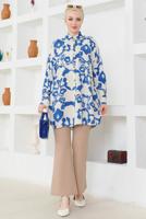 Tesettür giyim MAVİ DESENLİ PAMUKLU TUNİK T 4831