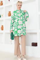 Tesettür giyim YEŞİL DESENLİ PAMUKLU TUNİK T 4831