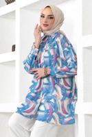 Tesettür giyim MAVİ DESENLİ GÖMLEK TUNİK T 4888