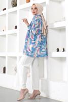 Tesettür giyim MAVİ DESENLİ GÖMLEK TUNİK T 4888