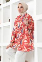 Tesettür giyim KIRMIZI DESENLİ GÖMLEK TUNİK T 4888