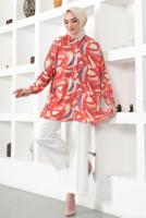 Tesettür giyim KIRMIZI DESENLİ GÖMLEK TUNİK T 4888