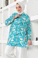 Tesettür giyim MAVİ DESENLİ GÖMLEK TUNİK T 4888