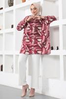 Tesettür giyim BORDO DESENLİ GÖMLEK TUNİK T 4888