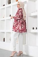 Tesettür giyim BORDO DESENLİ GÖMLEK TUNİK T 4888