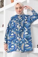 Tesettür giyim LACİVERT DESENLİ GÖMLEK TUNİK T 4888