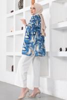 Tesettür giyim LACİVERT DESENLİ GÖMLEK TUNİK T 4888