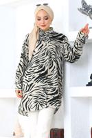 Tesettür giyim SİYAH ZEBRA DESENLİ PAMUKLU TUNİK T 5210