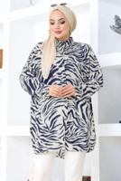 Tesettür giyim LACİVERT ZEBRA DESENLİ PAMUKLU TUNİK T 5210