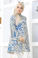 Tesettür giyim LACİVERT ZEBRA DESENLİ PAMUKLU TUNİK T 5210