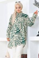 Tesettür giyim YEŞİL ZEBRA DESENLİ PAMUKLU TUNİK T 5210