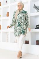 Tesettür giyim YEŞİL ZEBRA DESENLİ PAMUKLU TUNİK T 5210