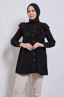 Tesettür giyim SİYAH FIRFIR DETAYLI TUNİK T 5347