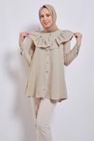 Tesettür giyim BEJ FIRFIR DETAYLI TUNİK T 5347