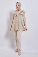 Tesettür giyim BEJ FIRFIR DETAYLI TUNİK T 5347