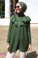 Tesettür giyim HAKİ FIRFIR DETAYLI TUNİK T 5347