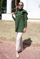 Tesettür giyim HAKİ FIRFIR DETAYLI TUNİK T 5347