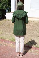 Tesettür giyim HAKİ FIRFIR DETAYLI TUNİK T 5347