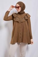 Tesettür giyim KAHVE FIRFIR DETAYLI TUNİK T 5347